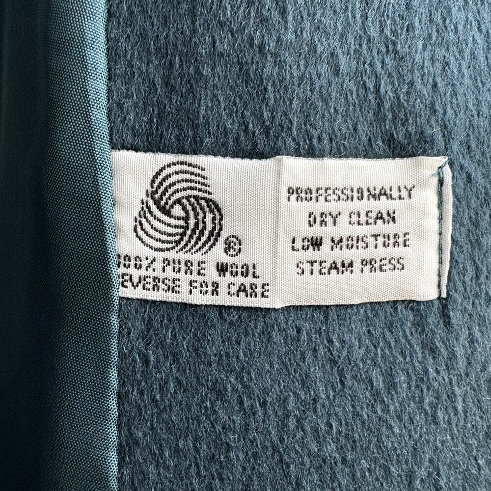 Vintage John Weitz Wool Overcoat Teal Gold Button Draped Scarf Collar Poland 12 - Picture 8 of 16